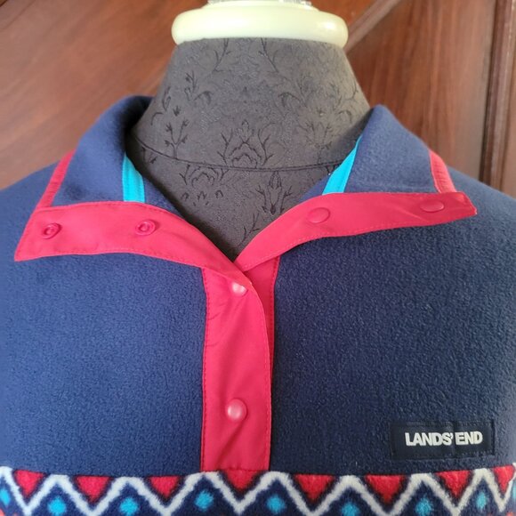 Lands End Womens Aztec Fleece Pullover Navy Blue & Red NWOT - Picture 9 of 11